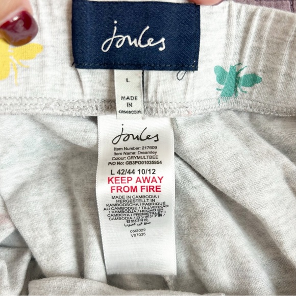 Joules Gray Dreamley Bee Print Long Sleeve & Joggers Jersey Pajama Set Sz L - Picture 15 of 16